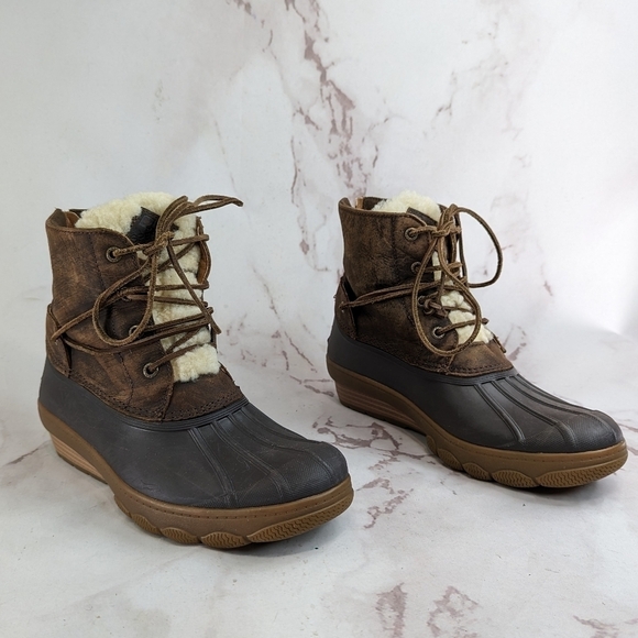 Sperry Boot Women 9M Saltwater Wedge Tide Weather Winter Waterproof Duck Fur - Picture 1 of 10